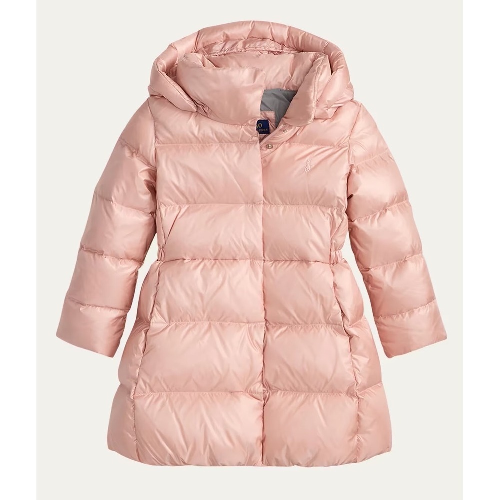 Polo Ralph Lauren Kids Girls Pink Celia Metallic Nylon Down Puffer Coat Size 7 S